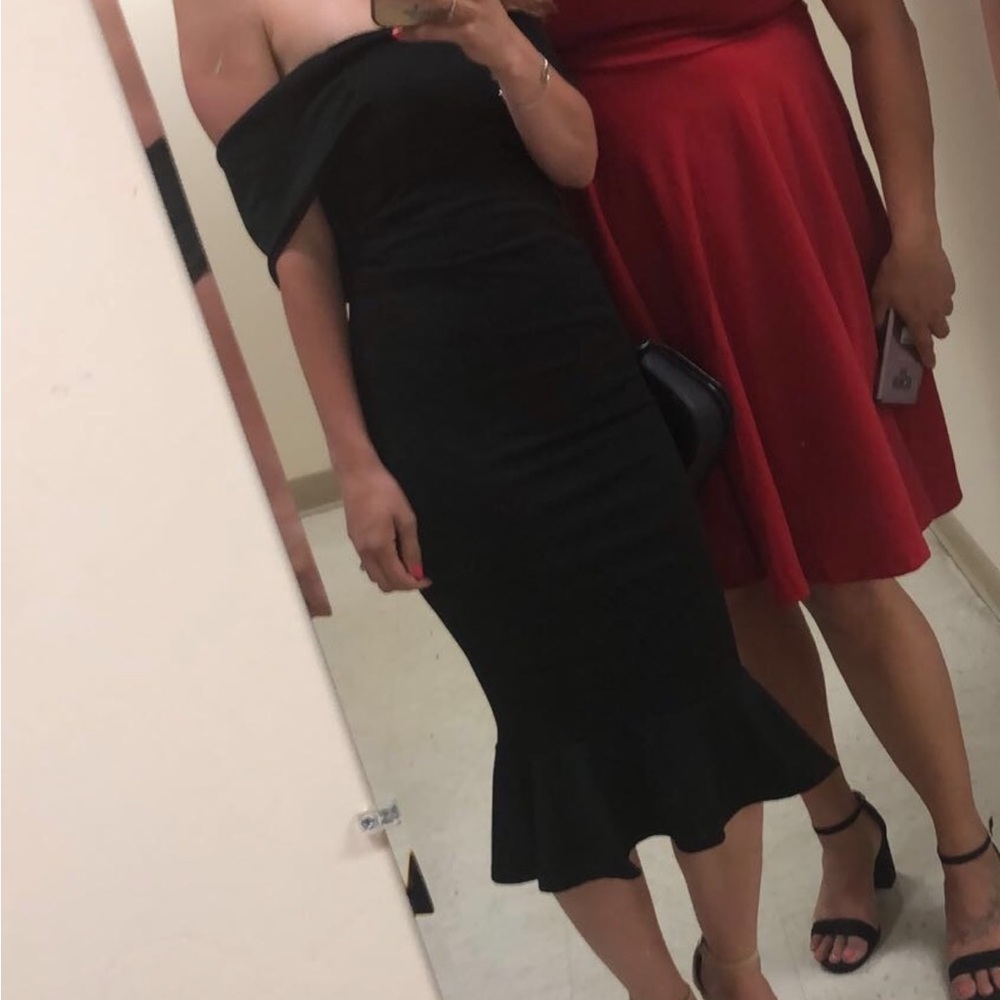 PrettyLittleThing Black Midi Dress with Ruffle Hem